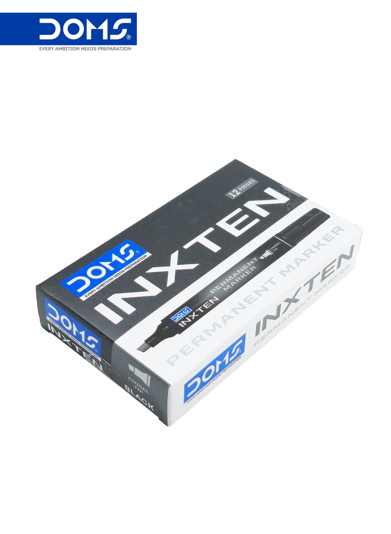 دومس قلم ماركر دائم، سن مشطوف، حبر أسود، سلسلة INXTEN، عبوة 12 قلم - Image 2